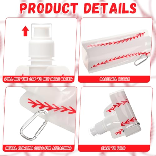 LemonRoad 24 Pack Baseball Collapsible Water Bottles Bulk 16 oz Baseball Foldable Water Bottles with Carabiner Reusable Drinking Leak Proof Container Bags for Sports Party Biking Hiking Travel Outdoor