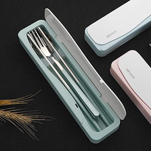 DEVICO Travel Utensils, 18/8 Stainless Steel 4pcs Cutlery Set Portable Camp Reusable Flatware Silverware, Include Fork Spoon Chopsticks with Case (Green) - color: Green