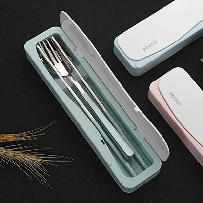DEVICO Travel Utensils, 18/8 Stainless Steel 4pcs Cutlery Set Portable Camp Reusable Flatware Silverware, Include Fork Spoon Chopsticks with Case (Green) - color: Green