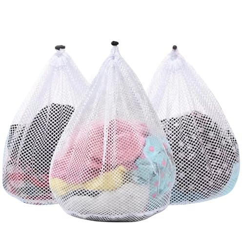 3Pcs Mesh Laundry Bags Washing Machine Mesh Wash Bags Jumbo for Delicates Clothes,Bed Linen,Toys with Drawstring Closure Sturdy(3 XXLarge 28 x 26 Inches) - color: White, size: Jumbo 3 pcs