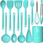 Silicone Cooking Utensils Set - 600°F Heat Resistant, Nonstick Kitchen Utensil Set with Spatulas, Spoons, Whisk, Tongs, BPA Free, Dishwasher Safe (Teal) - color: Teal