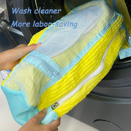 Shoe Washing Machine Bag - Set of 2 Shoe Washing Bags, Side Mesh for Insoles Sock, 360° Deep Clean Laundry Bag, Reusable Shoe-Bag for Washing Machine, Cleaning Bag for Sneakers - color: Yellow