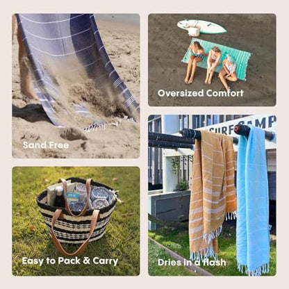 Cotton Turkish Beach Towel with Towels Oversized 36"x72" Pool Absorbent Extra Large Quick Dry Sand Travel Towel (Coastal, 4 Pack) - color: Coastal, size: 4 Pack