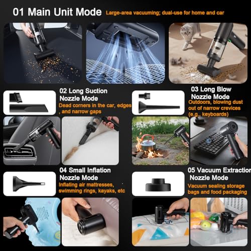 Handheld Car Vacuum Cleaner, 20000Pa Ultra-Strong Suction & Air Duster 2-in-1, Cordless Brushless Motor Portable Vacuum, 100W High Power Mini Vacuum for Car Interior, Home, Office, Pet Hair
