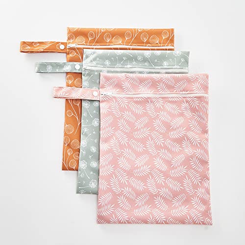 Happy Flute 3 Set Wet Bag Storage Bag Waterproof Washable for Baby | Travel Bags, Beach, Pool, Gym Bag for Swimsuits & Wet Clothes (Dandelion) - color: Dandelion