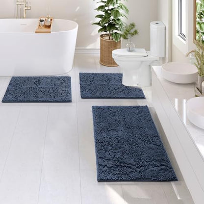 Hearth & Harbor Bathroom Rugs, Chenille Bath Mat - Machine Washable Bath Mats for Bathroom Non-Slip Backing Rubber, Quick Dry Mat - Navy Blue Bath Rug, 17x24-20x32-20x24 - color: Navy Blue, style: 17x24 / 20x32 / 20x24