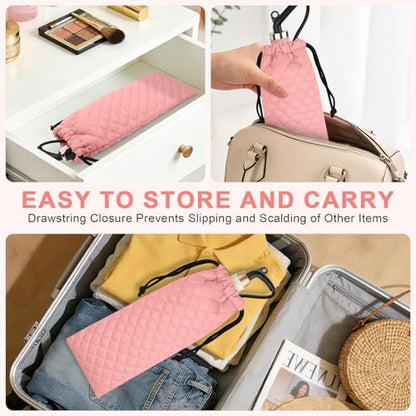 Professional Hot Hair Tools Organizer Cover Bag Heat Resistant Travel Drawstring Storage Case Pouch for Curling Iron, Flat Iron, Hair Straightener and Styling Tool(14.2" x 5.9") - color: Pink