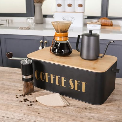 SOTECH Pour Over Coffee Maker Set Portable Pour Over Set-Manual Coffee Grinder Heatproof Glass Coffee Dripper for Traveling Camping - color: dark