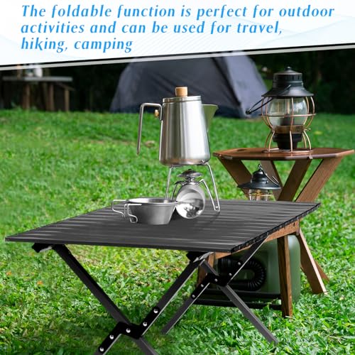 Suzile 2 Pack 4FT Folding Camping Table, Roll Up Portable Camp Table with Carry Bag, Low Collapsible Lightweight Aluminum Outdoor for Camping, Picnic, Beach, Patio, Kitchen(Black) - color: Black