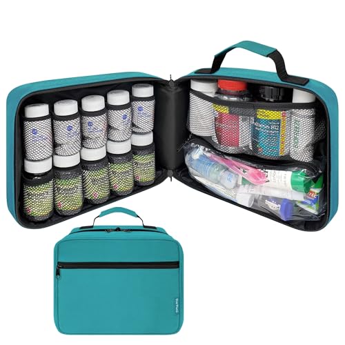Large Medicine Organizer Bag – 10 Pocket Pill Bottle Organizer for Travel & Home Storage, Turquoise - color: - LG Turq