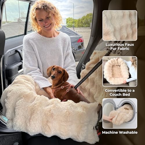 Pelsbarn Luxurious Cozy Car Bed - X-Small Luxury Travel Dog Bed with Safety Belt - Ultra Soft Faux Fur - Beige - color: Beige, size: X-Small