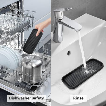Silicone Sponge Holder Kitchen Sink Organizer Tray Dish Caddy Soap Dispenser, Scrubber Spoon Holder,Dishwashing Accessories 2 Pack (Black) - color: Black