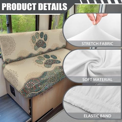 NDISTIN Boho Dog Paw RV Dinette Cushion Covers 2 Sets Anti-Slip Rv Seat Covers Dinette Booth Cushions Washable Couch Cover Replacement for 2 Cushion Sofa Bed, Easy to Install - color: Boho Dog Paw