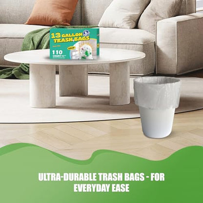 13 Gallon Tall Kitchen Trash Bags Unscented,1.1 Mil,Clear,110 Ct | Leakproof,Heavy Duty,Strong Garbage Can Liners,White,Fit 38 - 50 Liter Waste Bins,for Home Office Household Use - color: Clear-13 Gal-110
