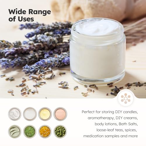 2 OZ Glass Jars with Lids, 24 Pack Small Glass Containers with Plastic Woodgrain Lids & Inner Liners, Reusable Travel Containers for Creams, Makeup, Lotion, Cosmetic, Ointment - color: 24 Pack 2 OZ Clear