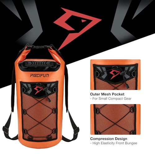 Piscifun Dry Bag, Waterproof Floating Backpack 10L/20L/30L/40L with Waterproof Phone Case for Boating, Kayaking, Fishing - color: Orange, style: 10l