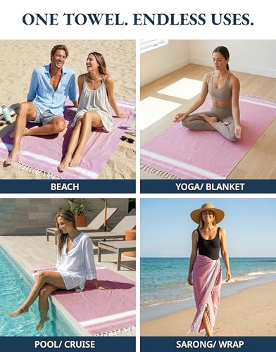 LANE LINEN Beach Towel 2 Pack - Beach Towels Oversized, Pre-Washed Large Beach Towels, Sandless Beach Towel, Quick Dry Travel Towel, Large Pool Towels, 39"x71" - Cashmere Rose - color: 26: Cashmere Rose, size: Pack of 2
