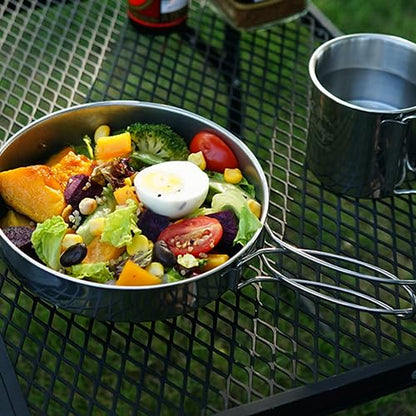 Camping Cooking Set 8PCS Stainless Steel Camping Cookware Portable Cooking Pot and Pan Set with Plates Cups for 5-6 Adults Outdoor Hiking Picnic BBQ, Camping Pots and Pans Set