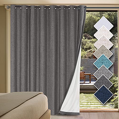 H.VERSAILTEX Linen Blackout Curtains Durable Thick Textured Linen Look 100% Blackout Patio Door Curtain Anti Rust Grommet Extra Wide Sliding Door Curtain Panel, W100 x L108 inch - Grey - color: Grey, size: 100"W x 108"L (Pack of 1)