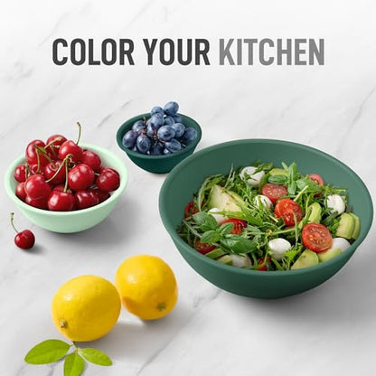 Zulay Kitchen 12-Piece Plastic Mixing Bowl Set - Colorful Nesting Bowls with Lids - Microwave & Freezer Safe (Teal Ombre) - color: Teal
