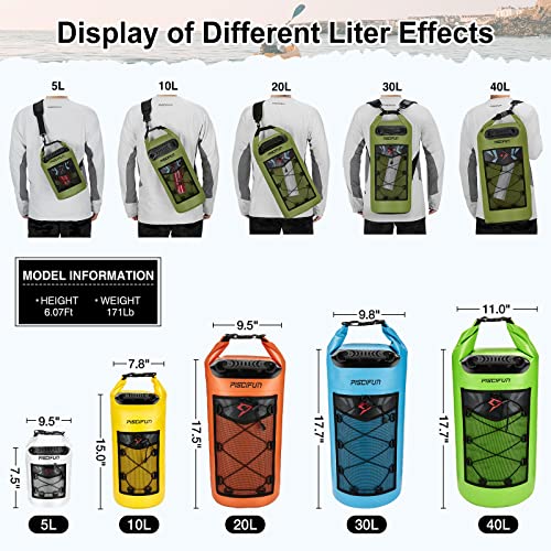 Piscifun Dry Bag, Waterproof Floating Backpack 10L/20L/30L/40L with Waterproof Phone Case for Boating, Kayaking, Fishing - color: Black, style: 20l