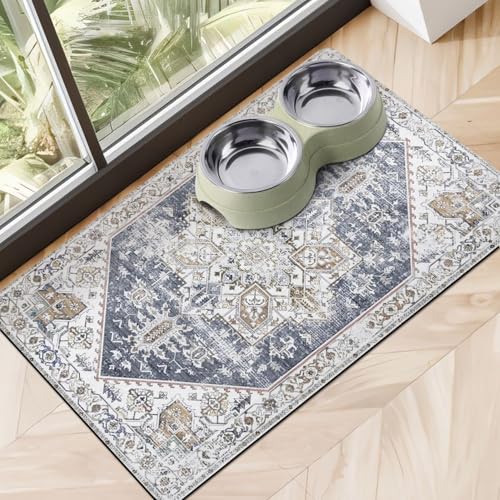 Dog Food Mats for Floors, Absorbent Dog Bowl Mat for Food and Water Dispenser Mat, Quick Dry Cat Food Mat Pet Supplies - color: Grey Blue, size: M(16"×24")