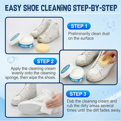 2PCS White Shoe Cleaner Cream with Sponge, Instant Shoe Cleaning Paste, No-Wash Sneaker Cleaner, Stain Remover for Leather Shoes, White Soles, Sports Shoes and Casual Footwear