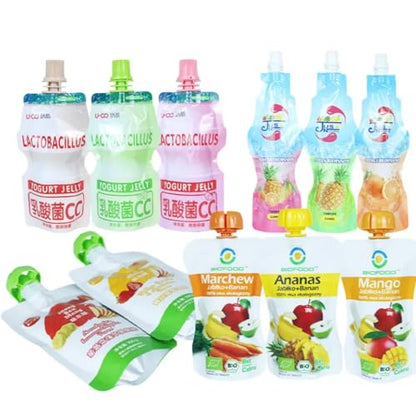 1000 Pcs Food Grade Custom Logo Flasks, Portable Juice Beverage Packaging with Spout Bags, Reusable Plastic Stand up Liquid Drink Pouches - color: Custom Size