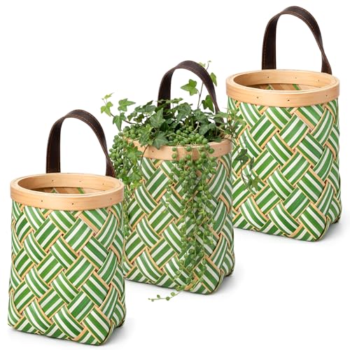 Yinkin 3 Pack 6 Inch Small Wall Hanging Basket Woven Wood Storage Basket Hanging Rope Organizer Flower Plants Vegetable Wall Decoration for Porch Living Room Bedroom Home (Sage Green) - color: Sage Green