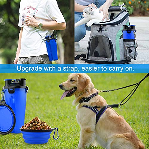 Dog Travel Water Bottle Collapsible Bowls, 2 in 1 Pet Food Container with Collapse Bowls, Outdoor Portable Water Bowls for Walking, Traveling, Camping and Hiking (Blue) - color: Blue