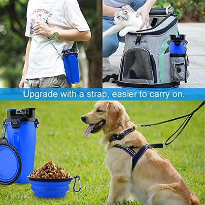 Dog Travel Water Bottle Collapsible Bowls, 2 in 1 Pet Food Container with Collapse Bowls, Outdoor Portable Water Bowls for Walking, Traveling, Camping and Hiking (Blue) - color: Blue