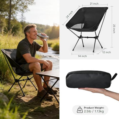 Lightweight Portable Camping Chair - Folding Backpacking Hiking Chair with Carry Bag for Outdoor Travel, Beach, Picnic, Festival (Black) - color: Black