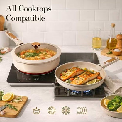 CAROTE 18Pcs Ceramic Cookware Set with Detachable Handle, Pots and Pans Set Non Stick, Non Toxic Cookware Set Removable Handles, Induction Kitchen Cookware Sets, Dishwasher/Oven Safe - color: Bronze Gold White