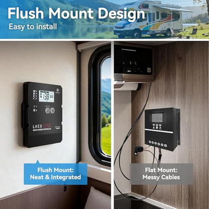LNEX Solar Charge Controller with Flush Mount Design, 6 Stage Charging with LCD Display 12V/24V Auto PWM Controller 30A for LiFePO4, AGM, Gel, Flooded and Lithium Battery - style: 30A Flush Mount