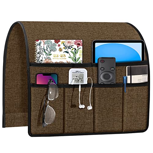 Joywell Couch Organizer Caddy Remote Control Holder for Recliner Armrest Organizer Non Slip Sofa Armchair Caddie with 6 Pocket Storage for Magazine, Tablet, Phone, iPad, Coffee - color: Coffee, size: 19'' x 35''