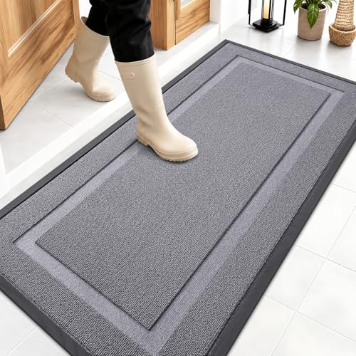 OLANLY Front Door Mat Indoor Outdoor Entrance, Waterproof All-Season, All-Weather Doormat, Sturdy Natural Rubber, Low Profile, Easy Clean Patio Porch Entryway Mat, 47x23, Classic Gray - color: Classic Gray, size: 47" x 23"