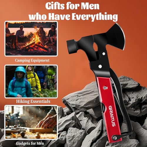 Multitool Camping Accessories Gifts for Men Survival Gear 18 in 1 Camping Multi Tool with Axe Hammer Saw Screwdrivers Pliers Bottle Opener Stocking Stuffers Gifts for Men Dad Him - color: Red