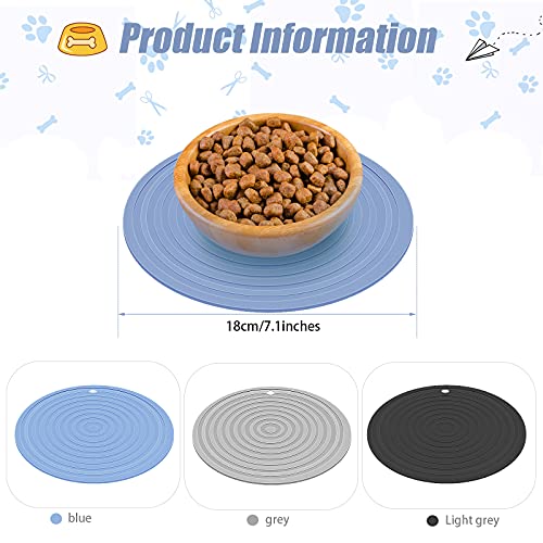 3 Pieces Silicone Pet Food Mat Feeding Mat for Dog and Cat Bowl Placemat Preventing Food and Water Overflow Suitable for Medium and Small Pet(7.1 Inch,Blue, Gray, Black)