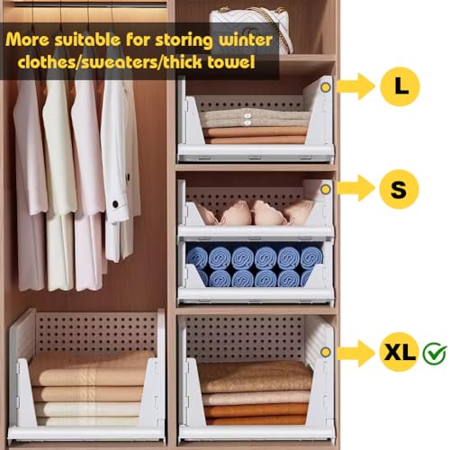 yazi 4XL Stackable Plastic Storage Basket, 4 Packs closet storage bins for clothes sweater organizer for closet Folding closet organizers - size: 4XL