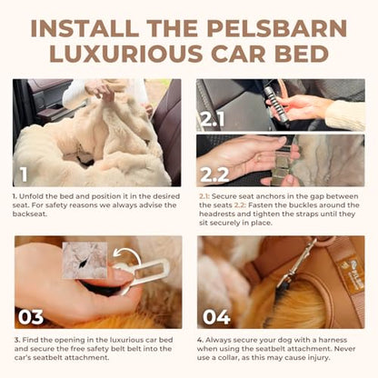 Pelsbarn Luxurious Cozy Car Bed - M/L Luxury Travel Dog Bed with Safety Belt - Ultra Soft Faux Fur - Beige - color: Beige, size: Medium-Large