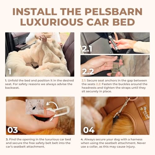 Pelsbarn Luxurious Cozy Car Bed - M/L Luxury Travel Dog Bed with Safety Belt - Ultra Soft Faux Fur - Beige - color: Beige, size: Medium-Large