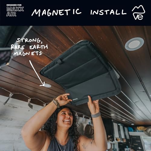 VanEssential Magnetic Insulated Blackout Roof Vent Cover Designed for (MaxxAir/Fantastic Fan) 16.5" x 16.5" - Reflective | Black - color: Reflective | Black