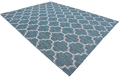 Unique Loom Outdoor Trellis Collection Area Rug (9' x 12' Rectangle, Teal/ Gray) - color: Teal/Gray, size: 9' x 12' (Rectangular)