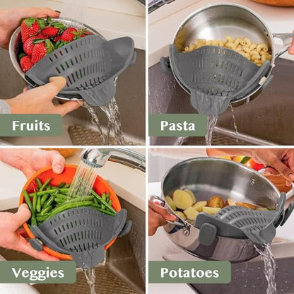 Kitchen Gizmo Snap N' Strain - Silicone Pasta Strainer Clip-On for Pots and Pans - Heat Resistant Colander for Vegetables and Noodles - Kitchen Gadgets for Cooking - Space-Saving Design - Gray - color: Gray