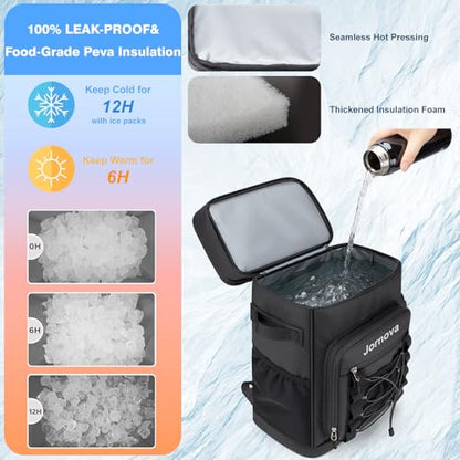 Insulated Cooler Backpack, 35L Leakproof Backpack with Double Compartments for Men & Women, Large Lunch Cooler for Camping, Beach, Travel, Picnic, Up to 48 Cans - color: Black