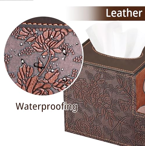 PU Leather Square Tissue Box Cover - Multi-Functional Tissue Box Holder, Tissue Box Cover with Storage,Tissue and Remote Control Holder, Cube Tissue Box Organizer Bedroom Nightstand End Table - color: Retro