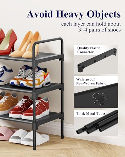 Kitsure Shoe Rack for Closet, Sturdy Shoe Storage for Entryway, Space-Saving Shoe Rack Small and Shoe Shelf, 27.6" Wide, Black