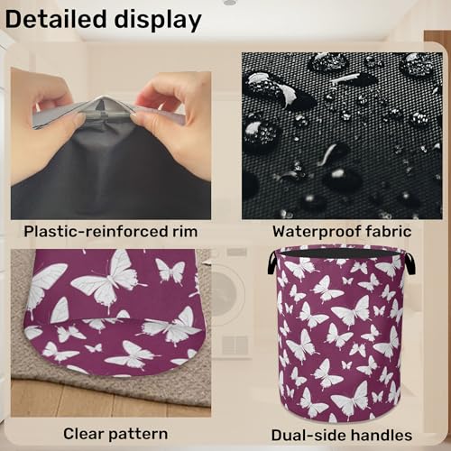 Purple Butterfly Silhouette Laundry Basket with Handles - Extra Large Foldable Hamper for Bathroom/Laundry/Bedroom/Dorm, Washable Fabric Storage Bin - color: Purple Butterfly Silhouette