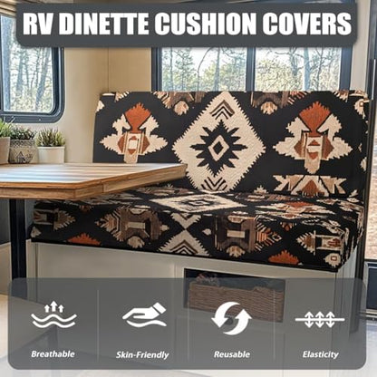 RV Dinette Cushion Covers Black Indian Tribal Pattern RV Seat Covers Camper Cushion Covers Dinette Booth Set Washable RV Couch Cover 2 Cushion Sofa RV Beach Seat Covers for Dinette - color: Indian Tribal