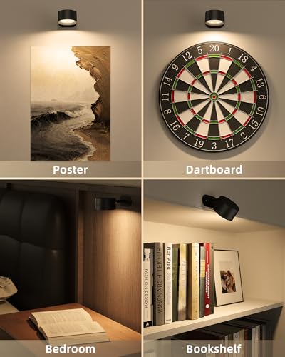 Picture Lights for Wall, 2000mAh Rechargeable Magnetic Art Lights with 3 Color Temps & RGB, Remote Dimmable Battery Operated Wall Light for Bedroom, Living Room, Gallery (Black, 6 Pack) - color: Black